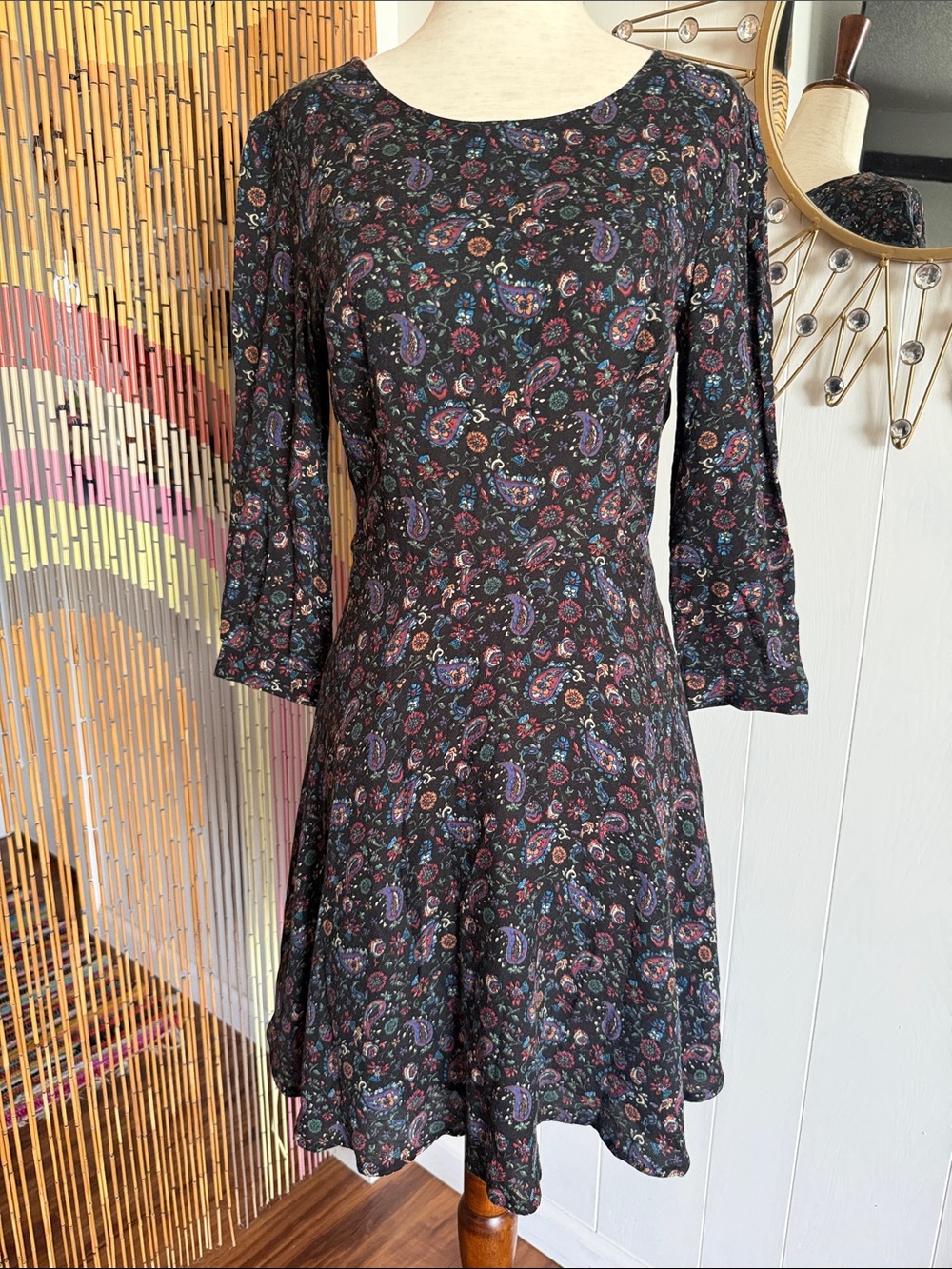 Forever 21 Black Paisley Mini Dress with Multicolor Floral Print
